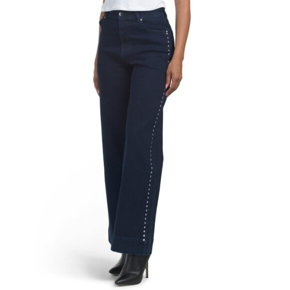 BAGATELLE COLLECTION Indigo Wash Wide Leg Studded Jeans - Picture 1 of 2